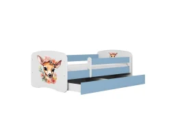 Łóżko Babydreams niebieskie Bambi z szufladą materac piankowy 140x70