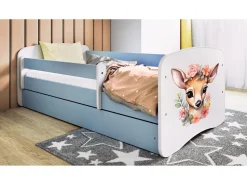 Łóżko Babydreams niebieskie Bambi z szufladą materac piankowy 140x70