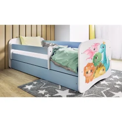 Łóżko Babydreams niebieskie Dinusie z szufladą materac piankowy 160x80