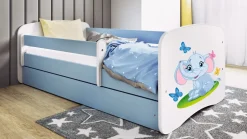 Łóżko Babydreams niebieskie Słonik z szufladą materac piankowy 180x80