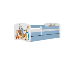 Łóżko Babydreams niebieskie Zwierzęta z szufladą materac piankowy 180x80