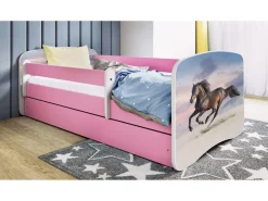 Łóżko Babydreams różowe Koń w galopie z szufladą materac piankowy 160x80
