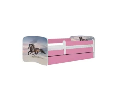 Łóżko Babydreams różowe Koń w galopie z szufladą materac piankowy 160x80