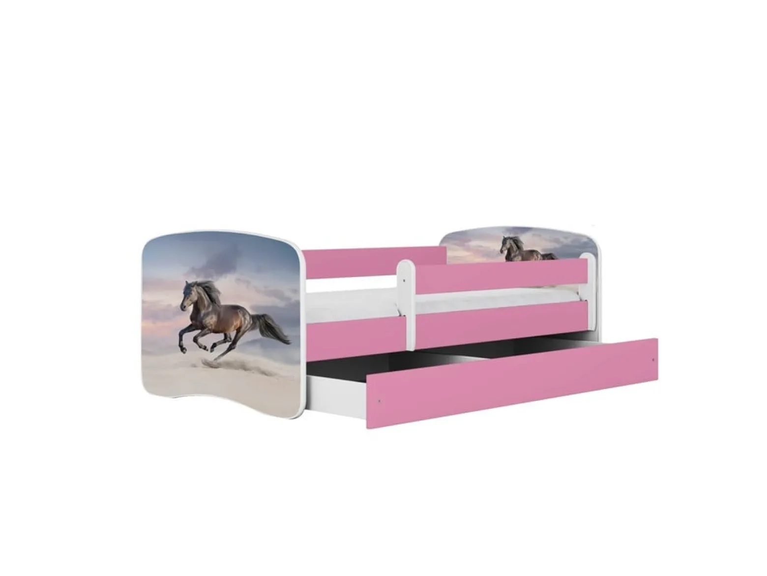Łóżko Babydreams różowe Koń w galopie z szufladą materac piankowy 160x80