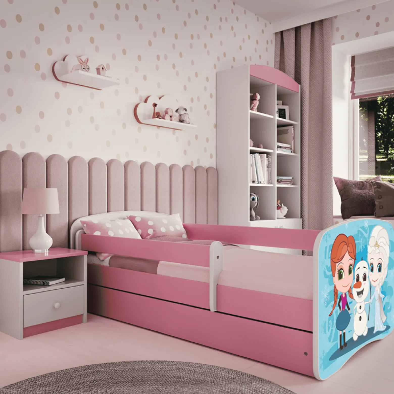 Łóżko Babydreams różowe Kraina Lodu z szufladą materac piankowy 140x70