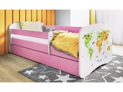 Łóżko Babydreams różowe Mapa z szufladą materac piankowy 180x80