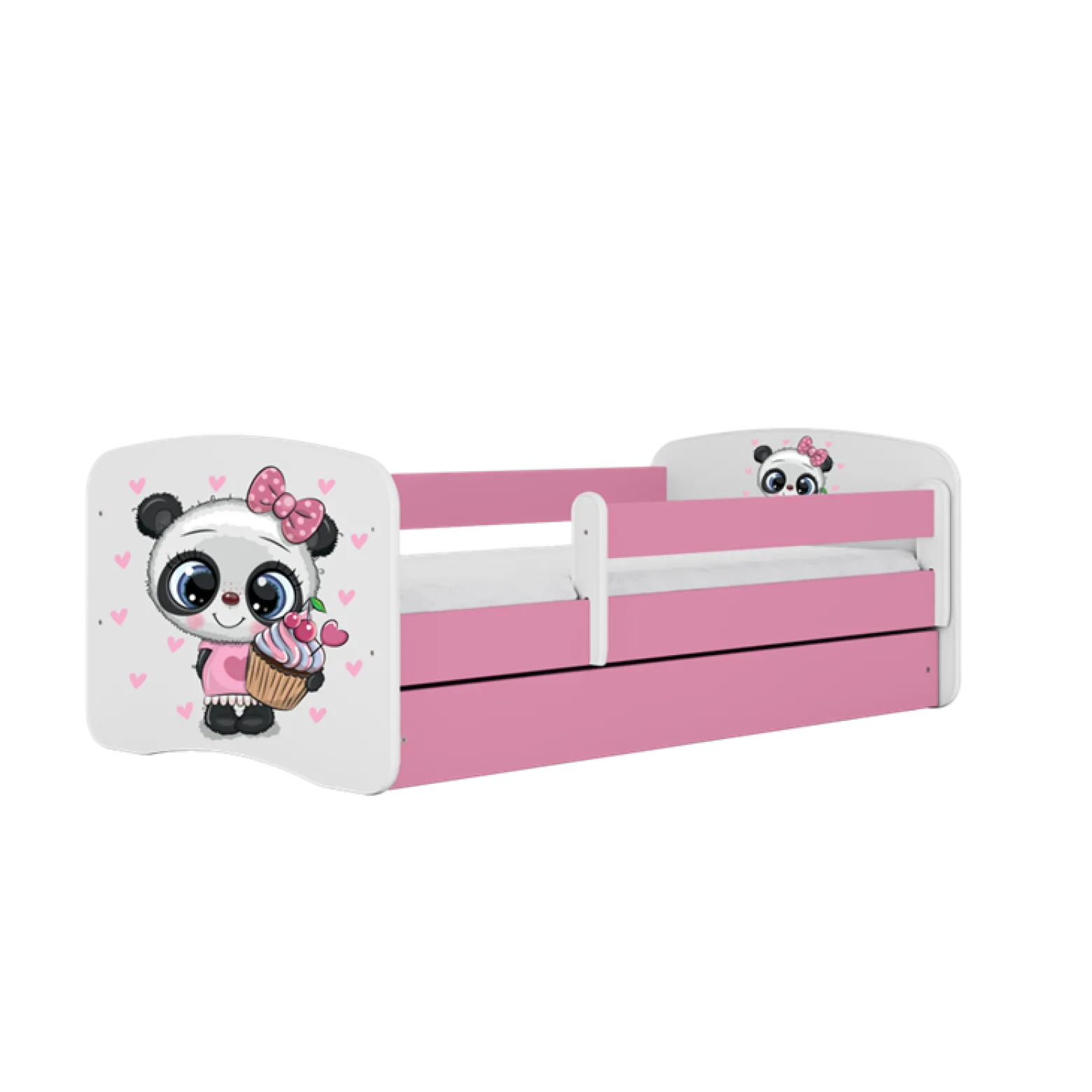 Łóżko Babydreams różowe Panda z szufladą materac piankowy 160x80