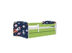 Łóżko Babydreams zielone Kosmos z szufladą materac piankowy 140x70