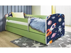Łóżko Babydreams zielone Kosmos z szufladą materac piankowy 160x80