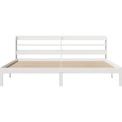 Łóżko Białe Rama Łóżka Ze Stelażem Do Sypialni Pokoju 200x200 cm