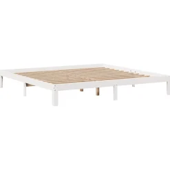 Łóżko Białe Rama Łóżka Ze Stelażem Do Sypialni Pokoju 200x200 cm