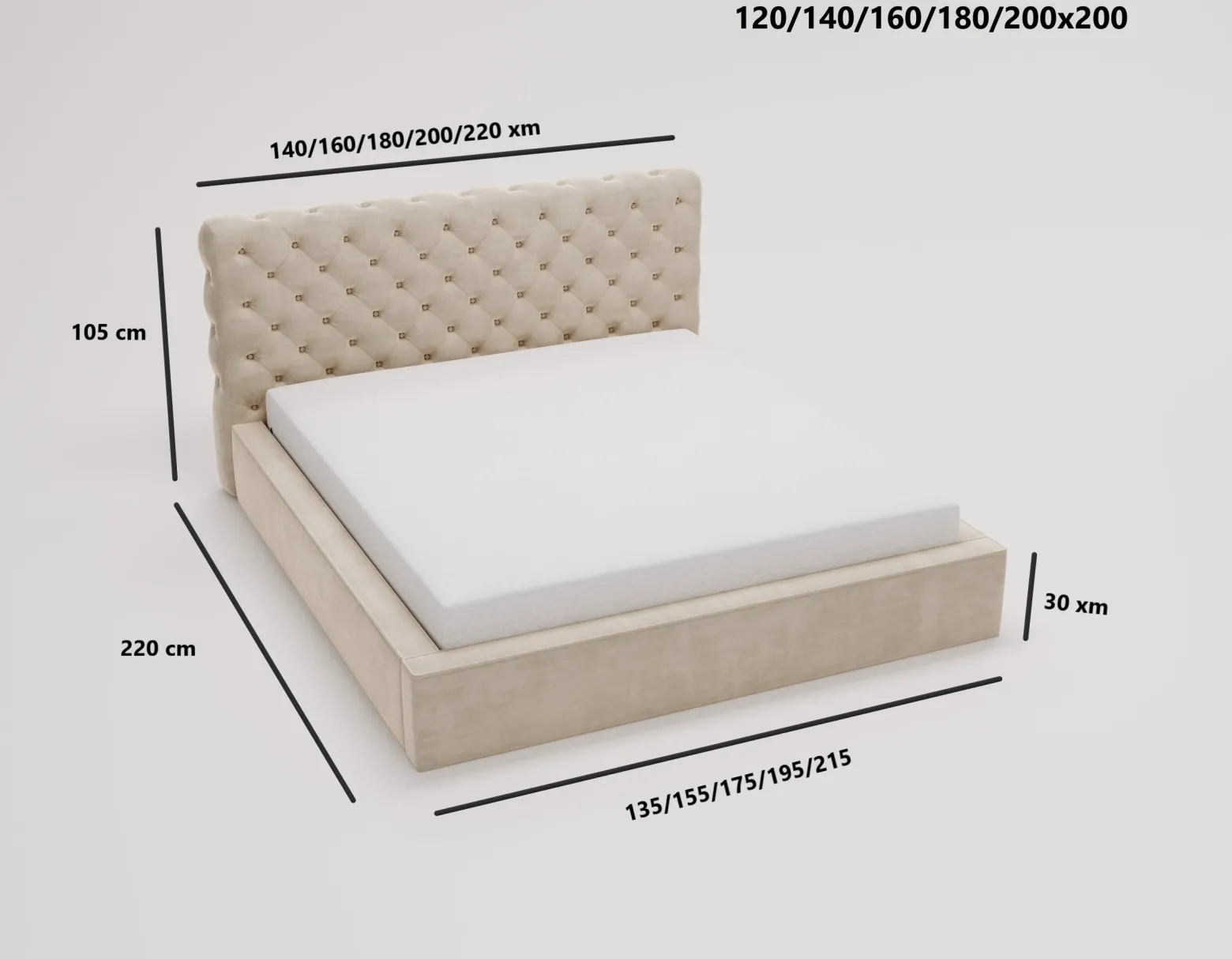 Łóżko chesterfield APOLLO 180x200 beżowe z pojemnikiem