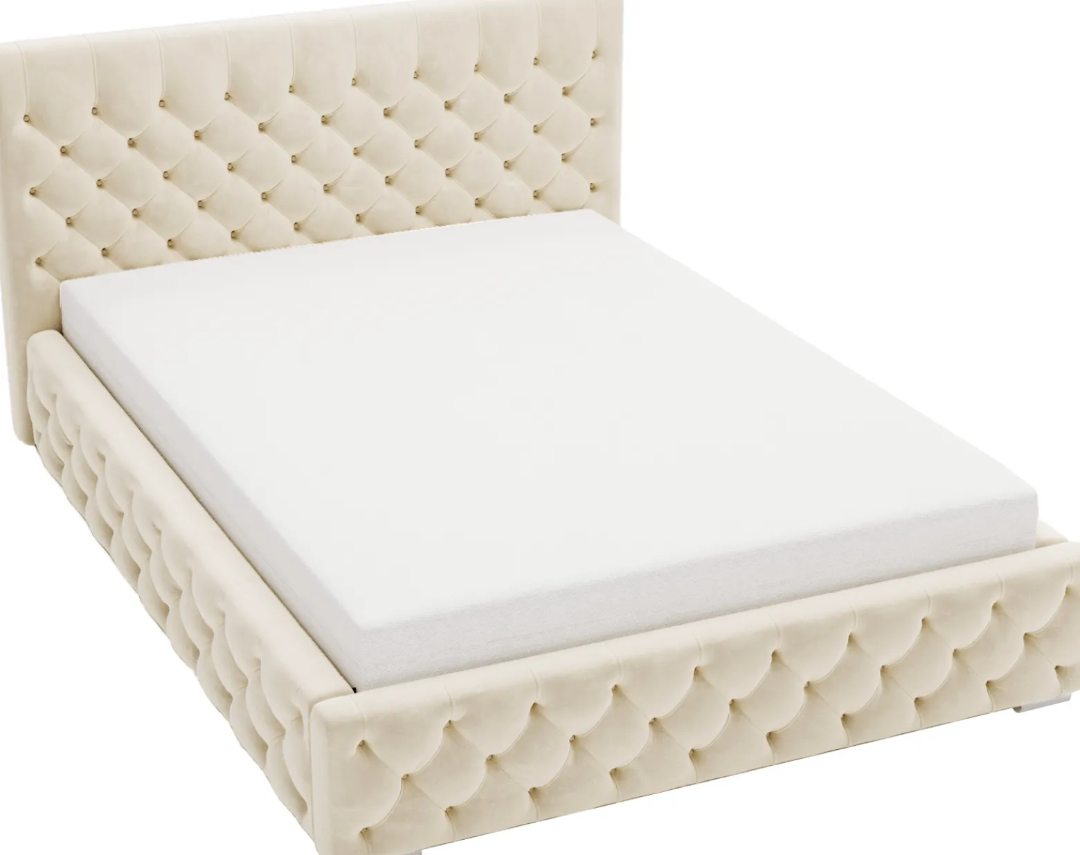 Łóżko chesterfield 140x200 Elira, stelaż metalowy, pojemnik - Beżowy