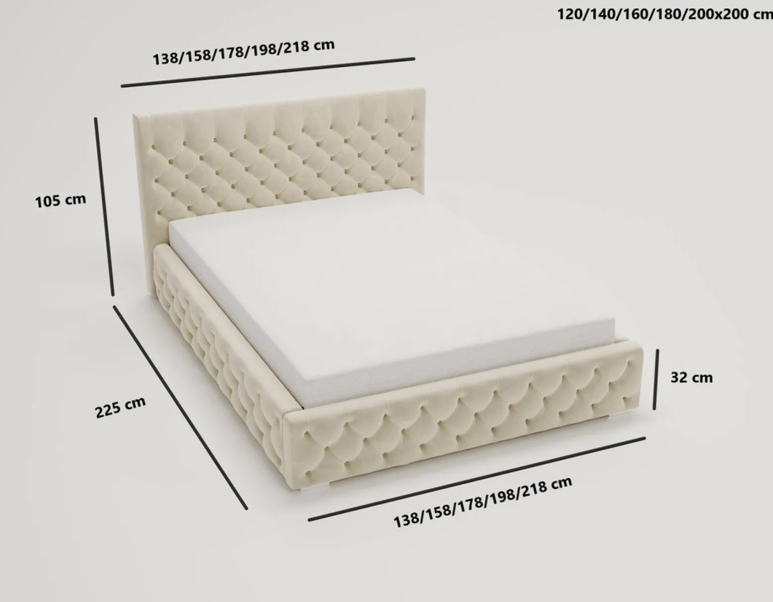 Łóżko chesterfield 140x200 Elira, stelaż metalowy, pojemnik - Beżowy