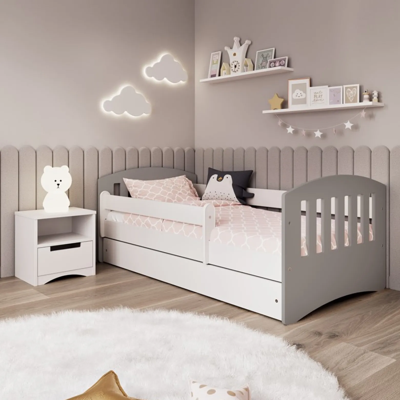 Łóżko Classic 1 mix szare z szufladą materac piankowy 160x80