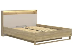 Łóżko Dalva ze stelażem i pojemnikiem dąb mauvella/kashmir z materacem Mimas Multi 160x200