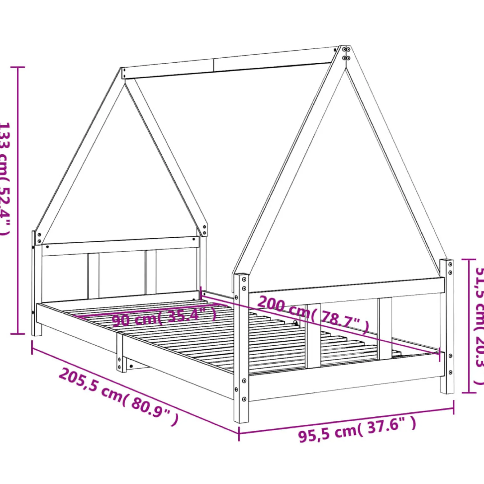łóżko dla dzieci Brąz 90 x 200 cm Drewno sosnowe vidaXL