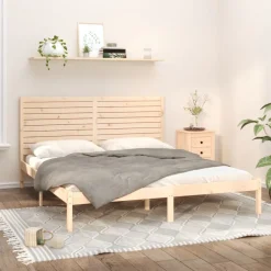 Łóżko Drewniane Brązowe Rama Łóżka Stelaż Do Pokoju Sypialni 200x200 cm