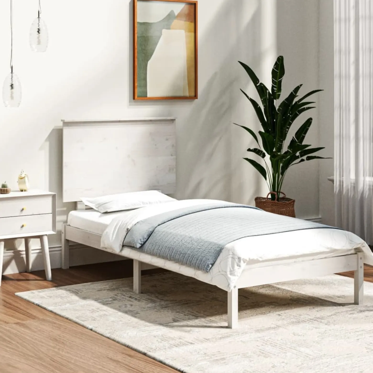 Łóżko Drewniane Rama Łóżka Sofa Biała Do Sypialni Pokoju 90x190 cm