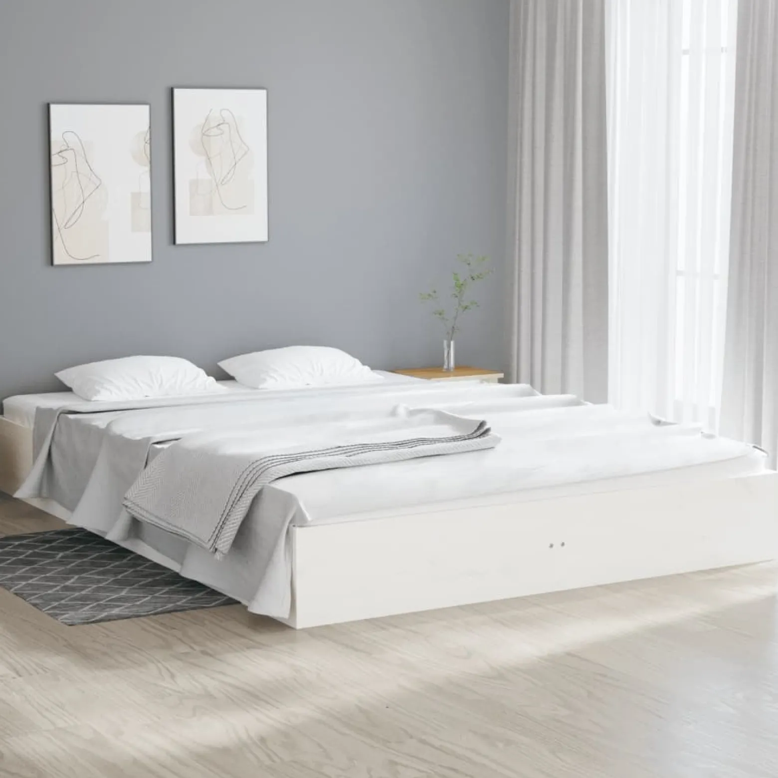 Łóżko Drewniane Rama Łóżka Sofa Biała Do Sypialni Pokoju 160 x 200 cm