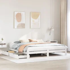 Łóżko Drewniane Rama Łóżka Sofa Biała Do Sypialni Pokoju200x200 cm