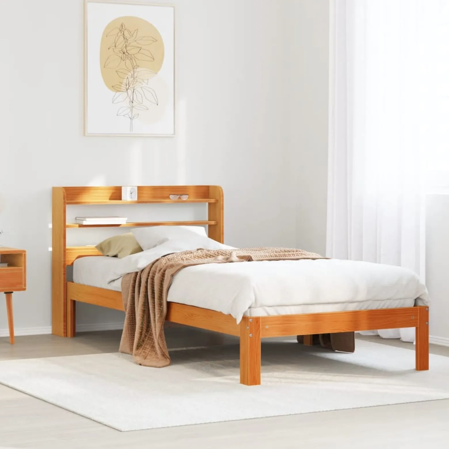 Łóżko Drewniane Rama Łóżka Sofa Brązowe Do Sypialni Pokoju 100x200 cm
