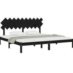 Łóżko Drewniane Rama Łóżka Sofa Czarne Do Sypialni Pokoju 200 x 200 cm