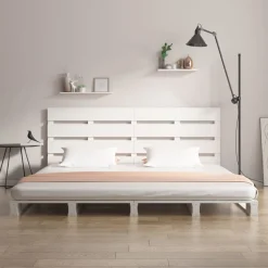 Łóżko Drewniane z Regałem Rama Łóżka Ze Stelażem Biała 140x200 cm