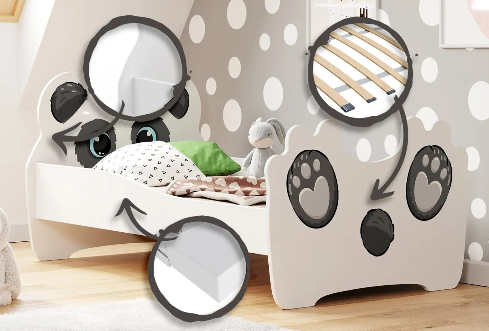 Łóżko dziecięce pojedyncze Panda 140x70