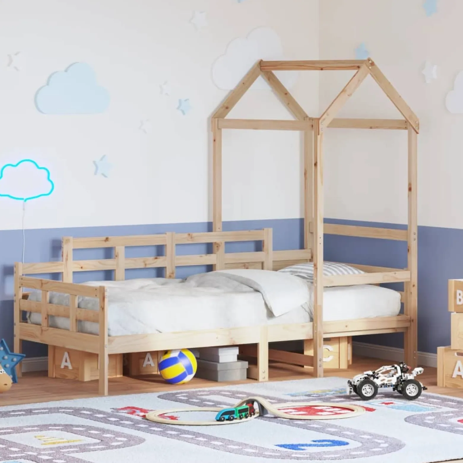 Łóżko dzienne z daszkiem 80x200 cm lite drewno sosnowe
