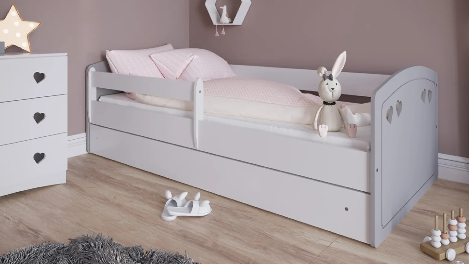 Łóżko Julia mix szary z szufladą materac piankowy 160x80