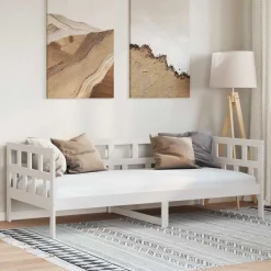 Łóżko Łóżko Drewniane Białe Rama Łózko Ze Stelażem 80x200 cm