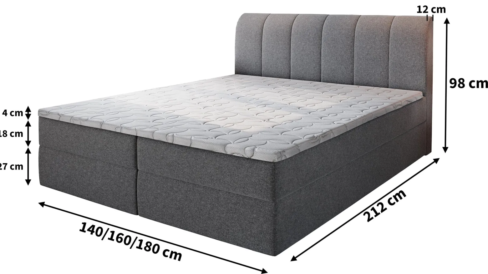 Łóżko kontynentalne CEVANO z topperem 140x200 cm