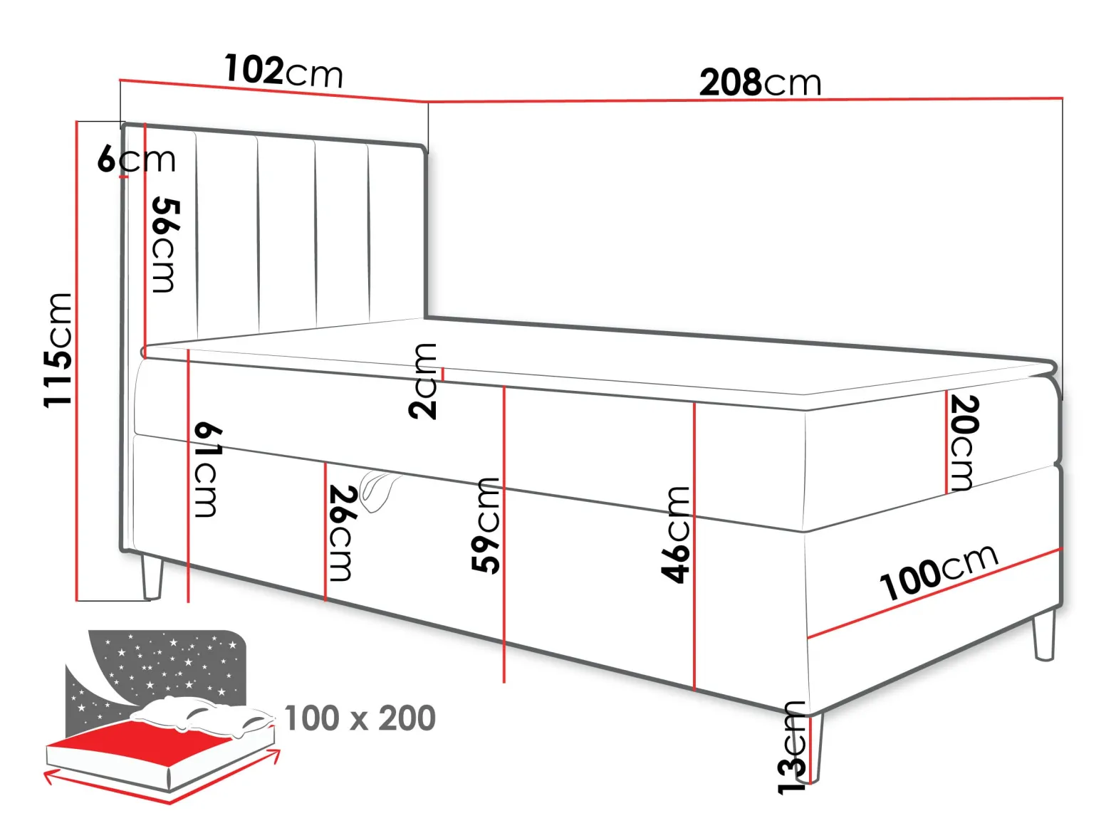Łóżko kontynentalne Maja Junior 1 100x200, Strona: Prawa