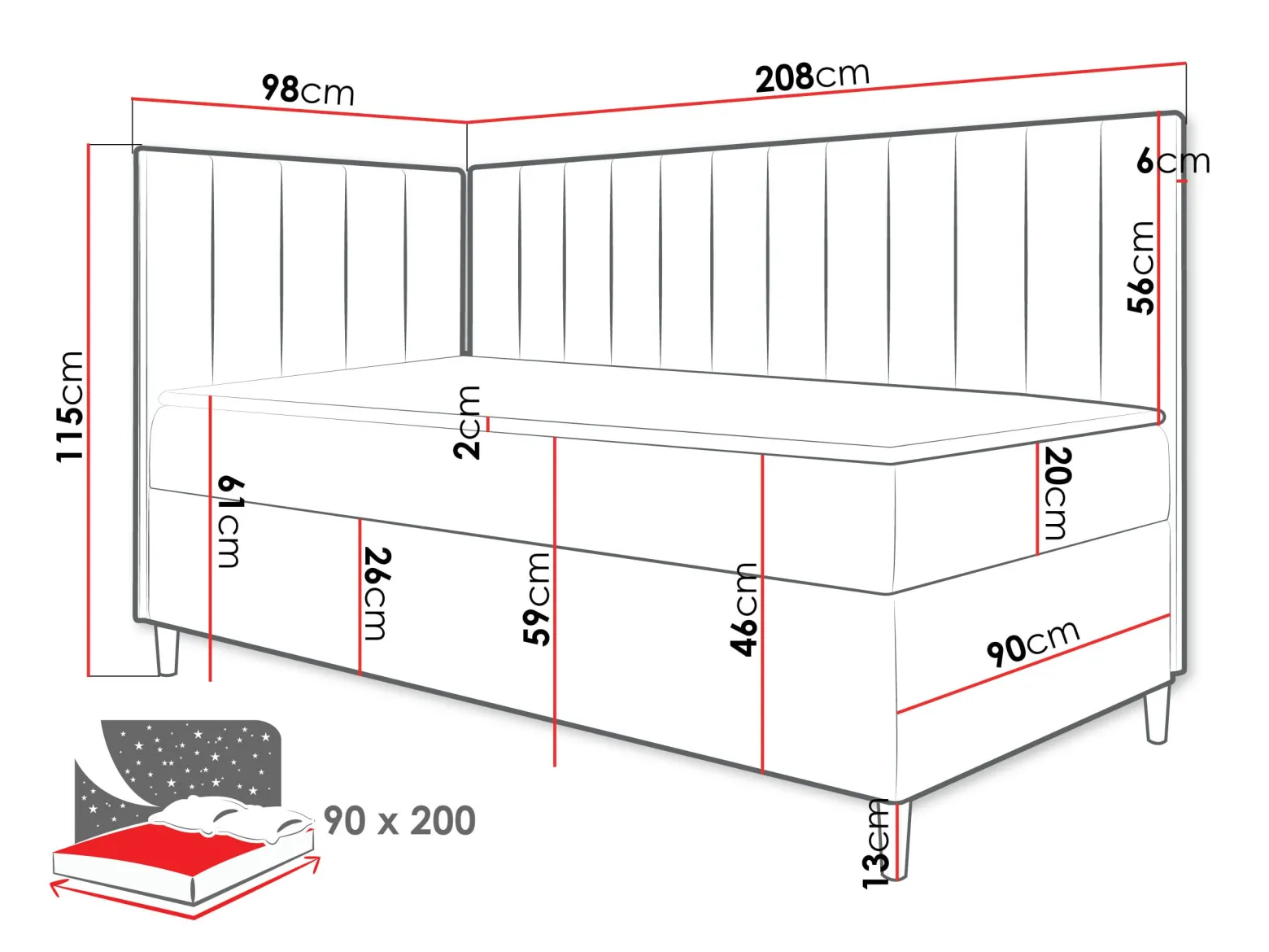 Łóżko kontynentalne Maja Junior 3 90x200, Strona: Prawa
