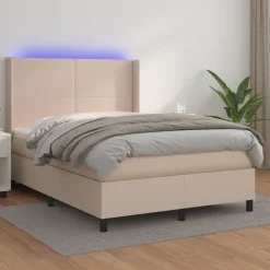 Łóżko kontynentalne, materac i LED cappuccino 140x190 cm
