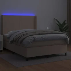 Łóżko kontynentalne, materac i LED cappuccino 140x190 cm