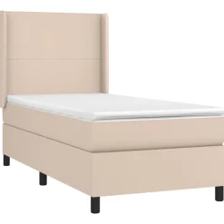 Łóżko kontynentalne, materac i LED cappuccino ekoskóra 90x190cm