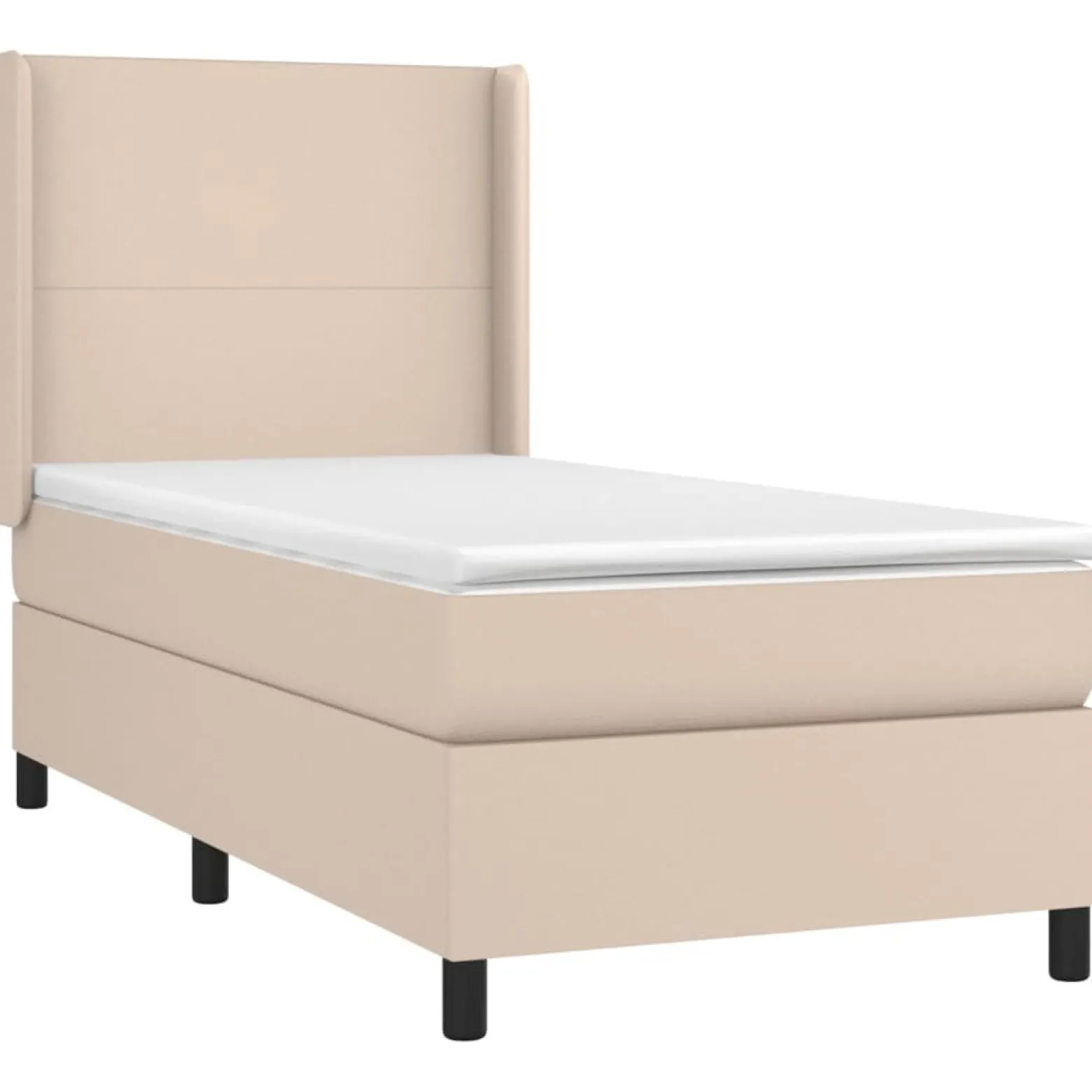 Łóżko kontynentalne, materac i LED cappuccino ekoskóra 90x190cm