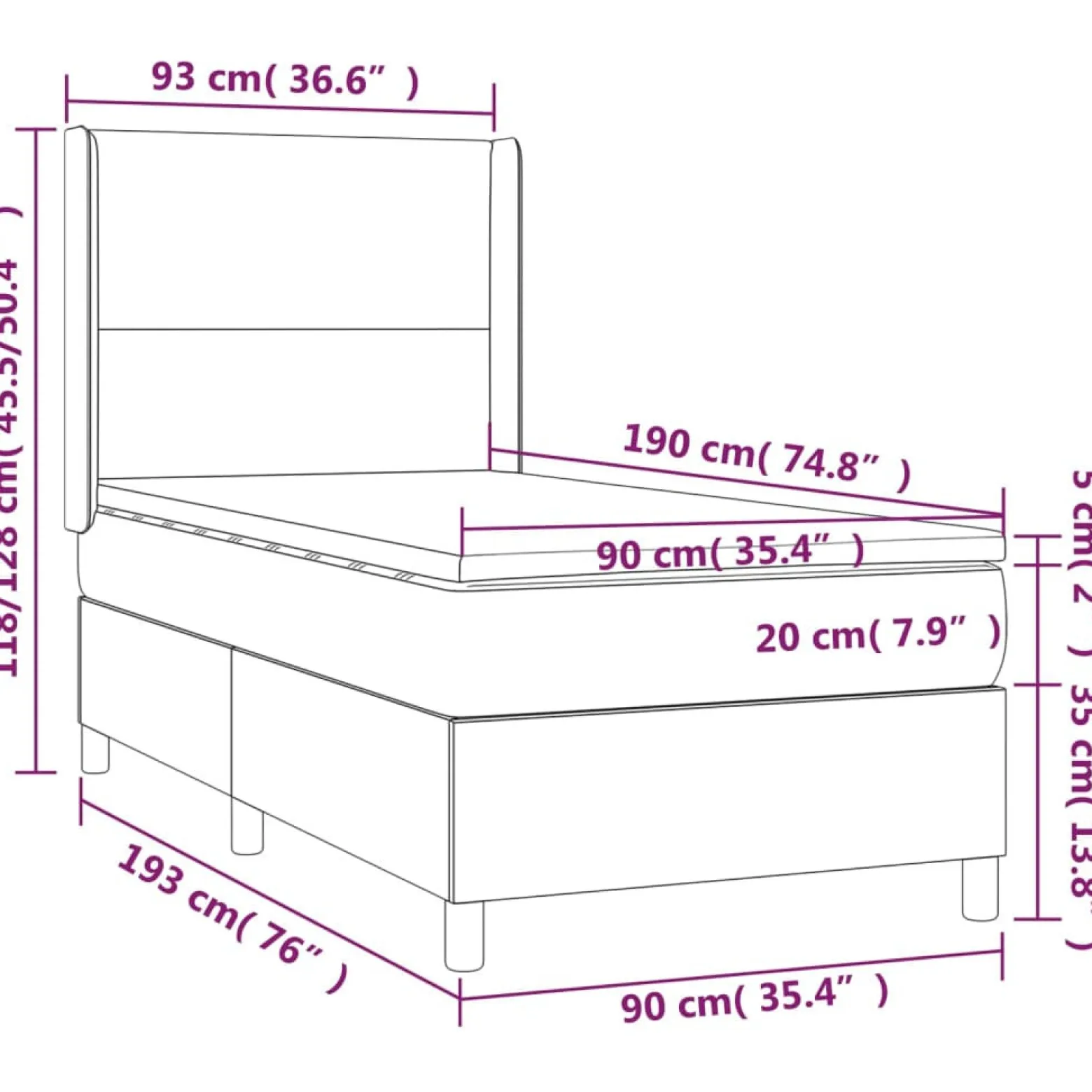 Łóżko kontynentalne, materac i LED cappuccino ekoskóra 90x190cm