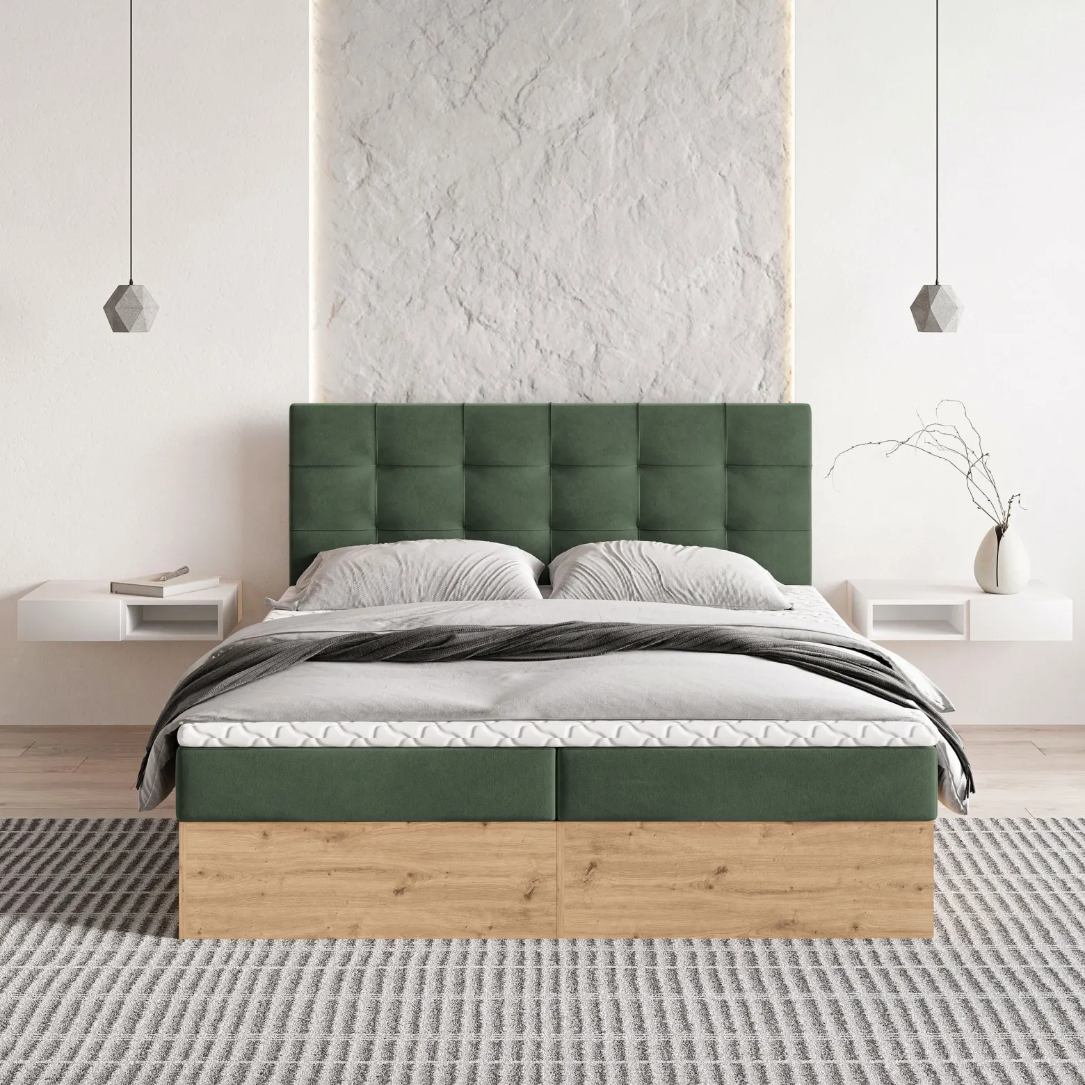 Łóżko kontynentalne MOLVEN z topperem 140x200 cm