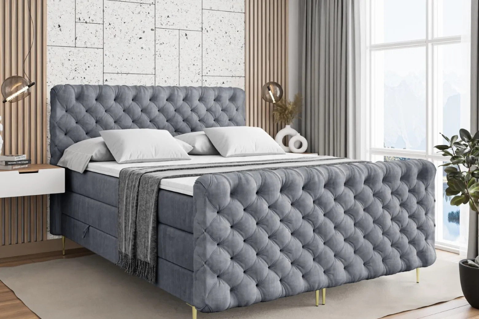 Łóżko kontynentalne - pojemnik, materac, nóżki BOXI8-FZ-Z KING 120x200 cm