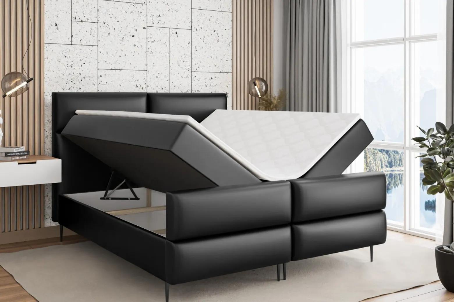 Łóżko kontynentalne - pojemnik, materac, nóżki BOXI3-FC-Z 120x200 cm