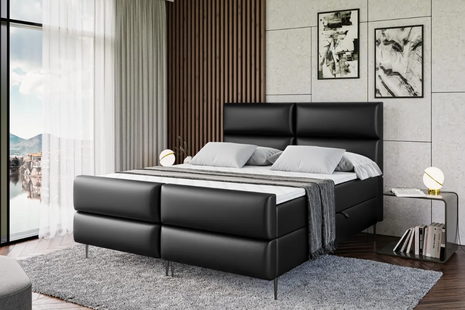 Łóżko kontynentalne - pojemnik, materac, nóżki BOXI3-FC-Z 120x200 cm