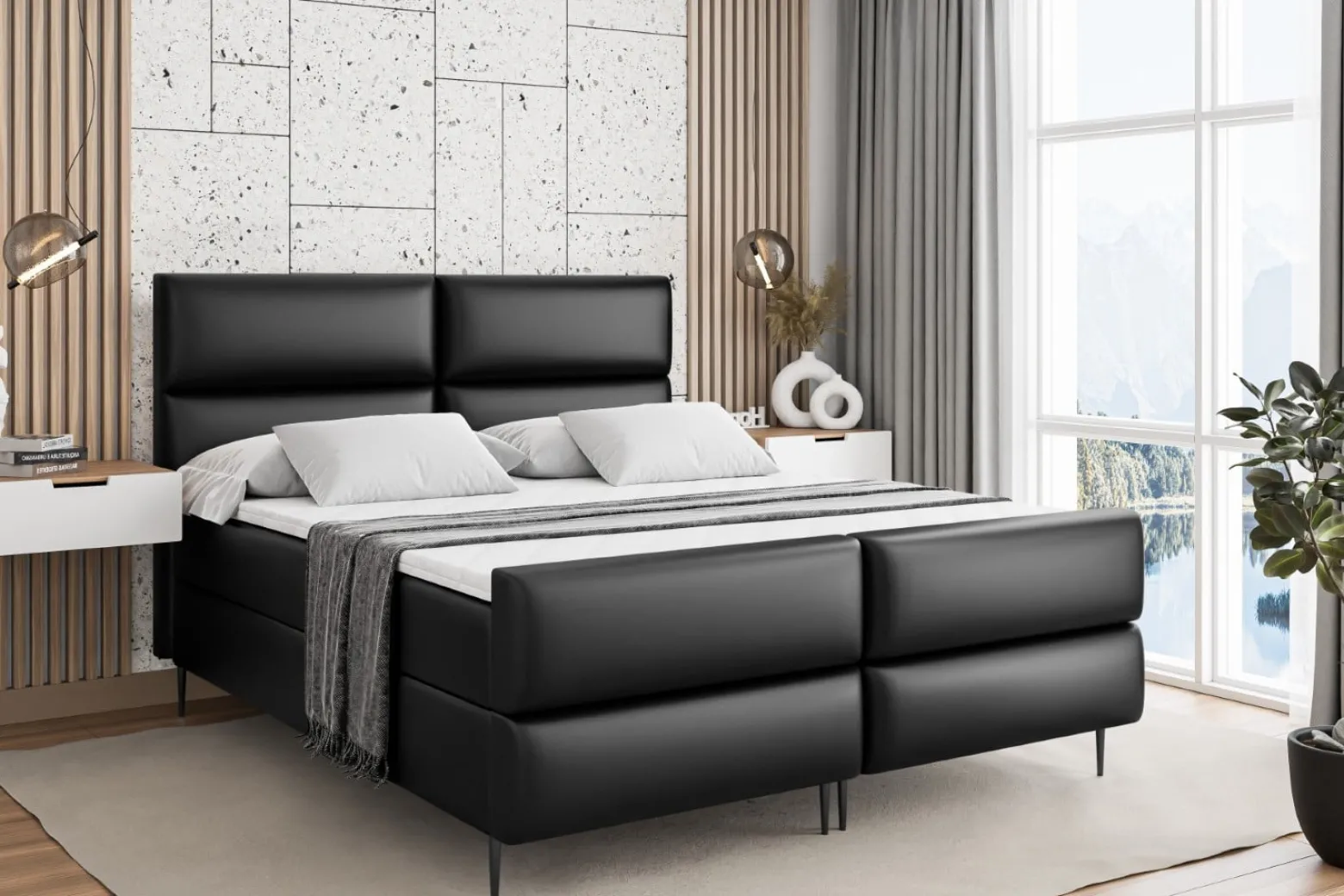 Łóżko kontynentalne - pojemnik, materac, nóżki BOXI3-FC-Z 120x200 cm