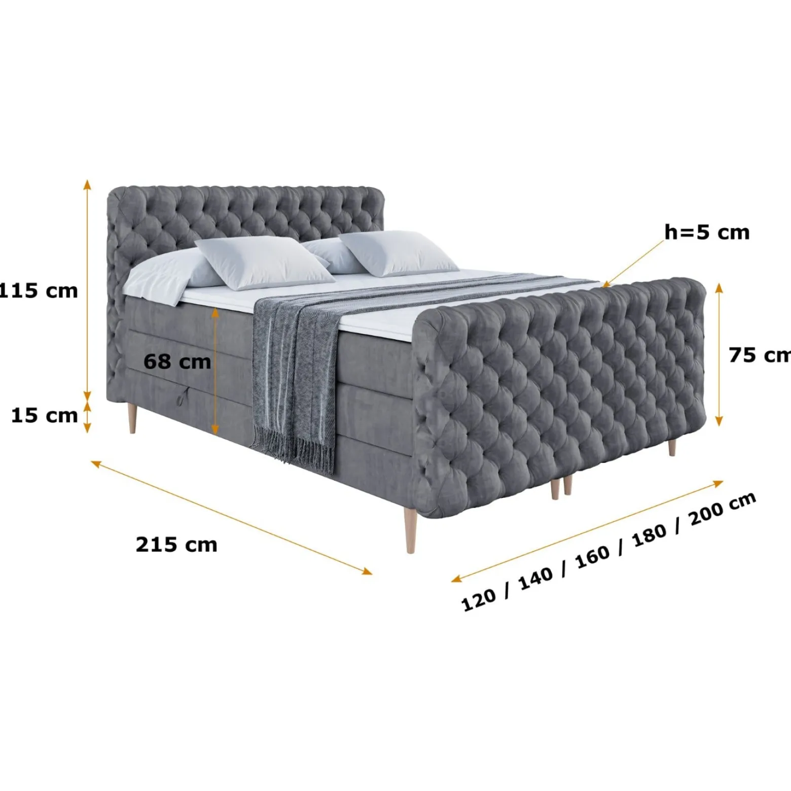 Łóżko kontynentalne - pojemnik, materac, nóżki BOXI8-FD-Z KING 120x200 cm