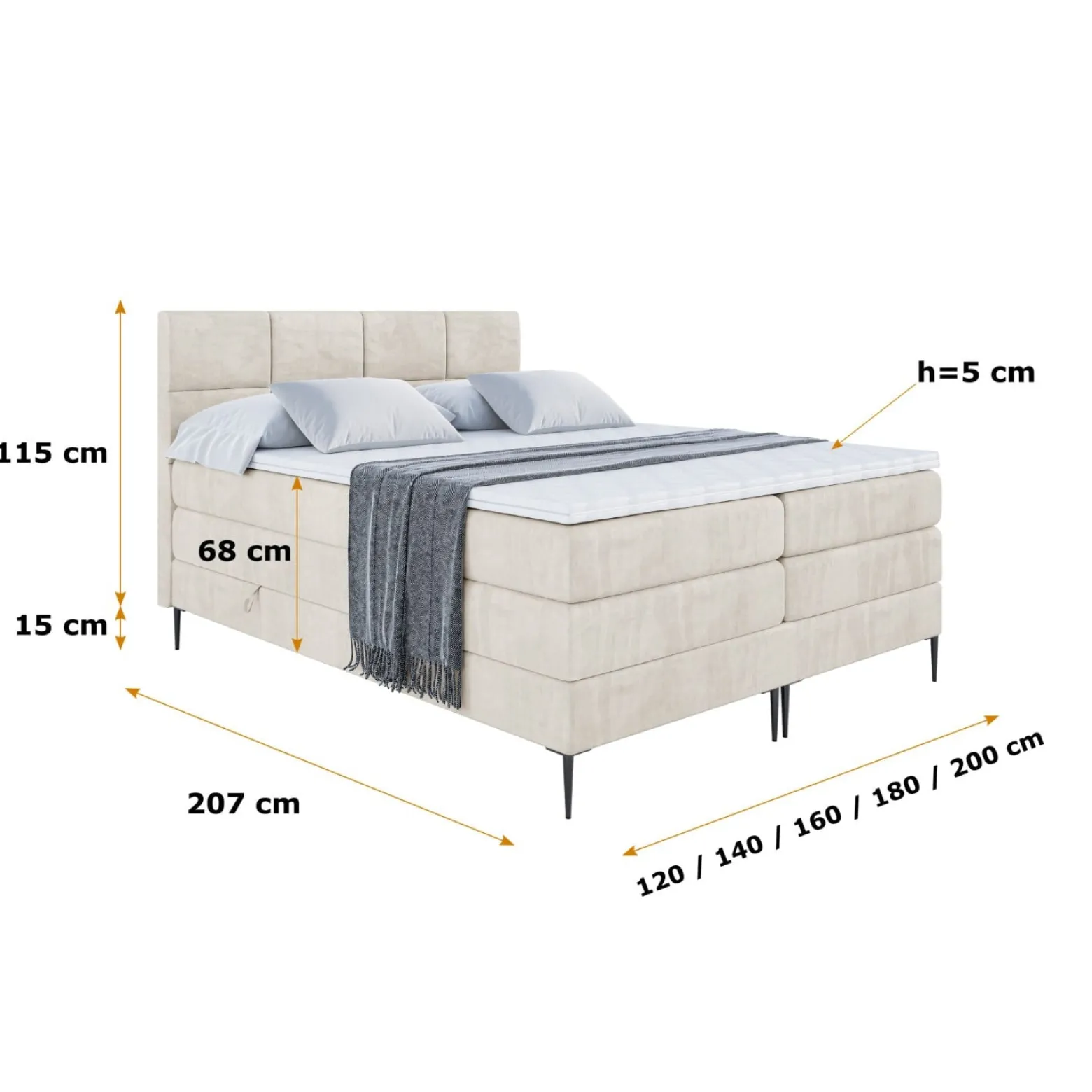 Łóżko kontynentalne - pojemnik, materac, nóżki ARDENI-FC KING 120x200cm