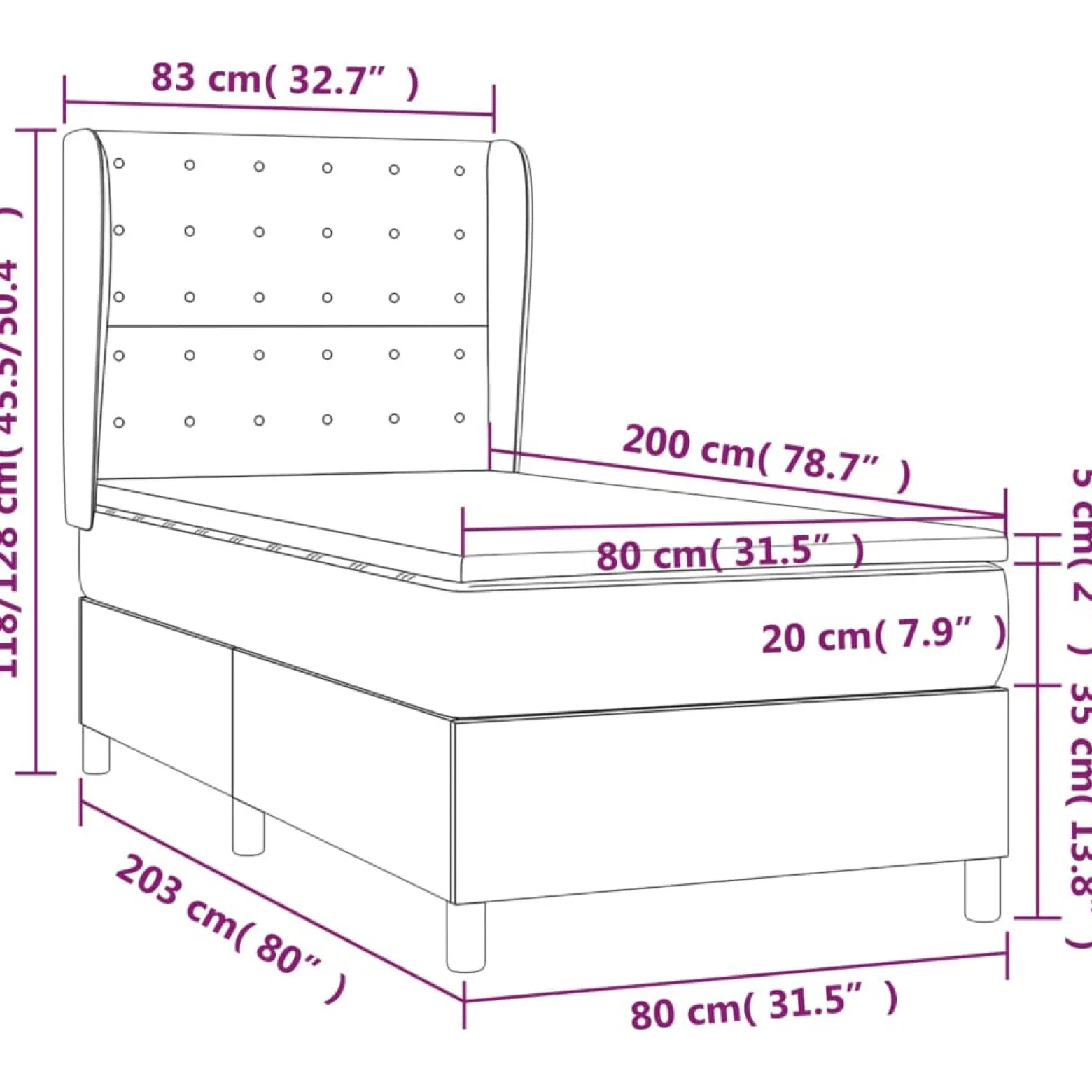 Łóżko Kontynentalne Tapicerowane z Materacem Biała Ekoskóra 80x200 cm