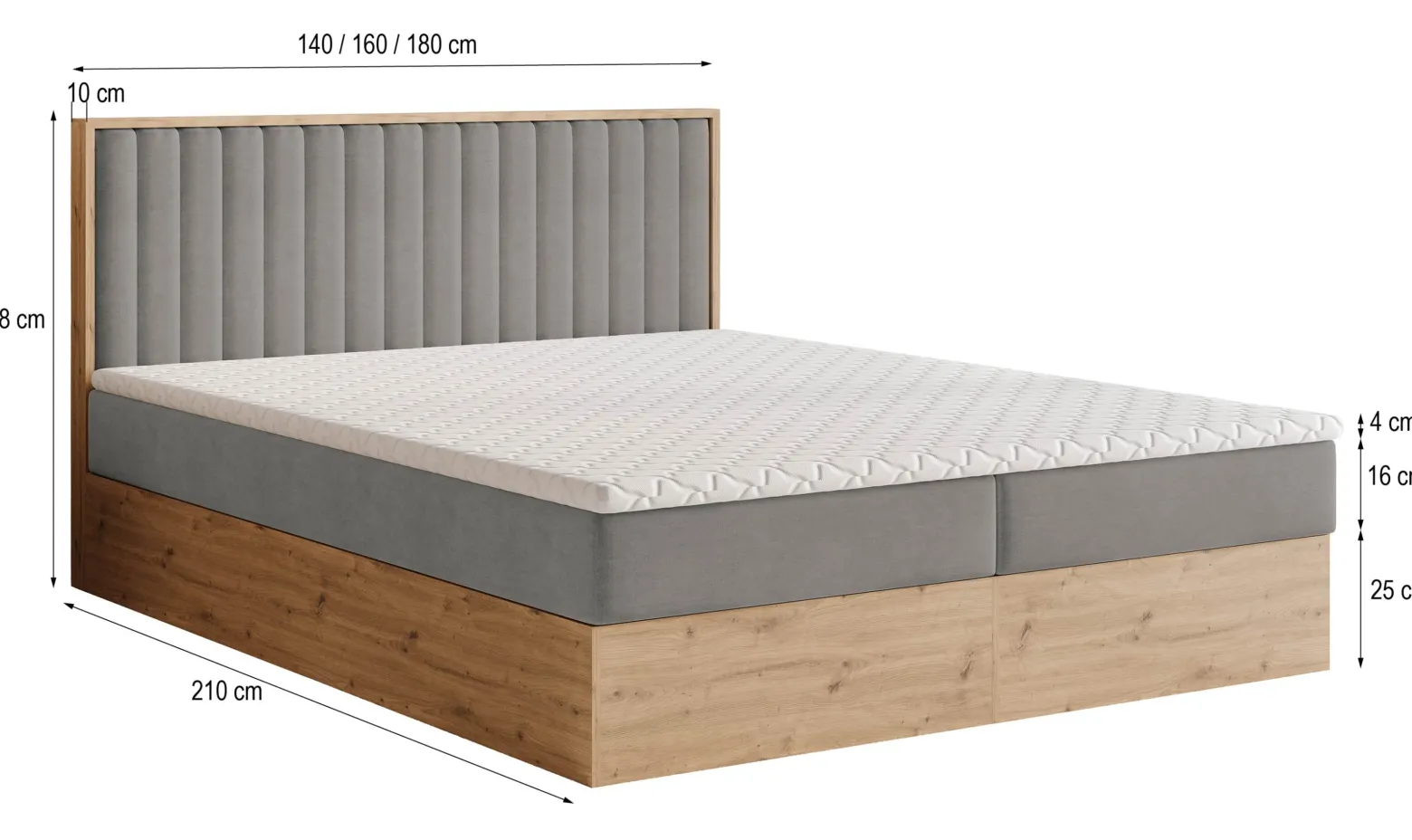Łóżko kontynentalne VARELI z topperem 140x200 cm