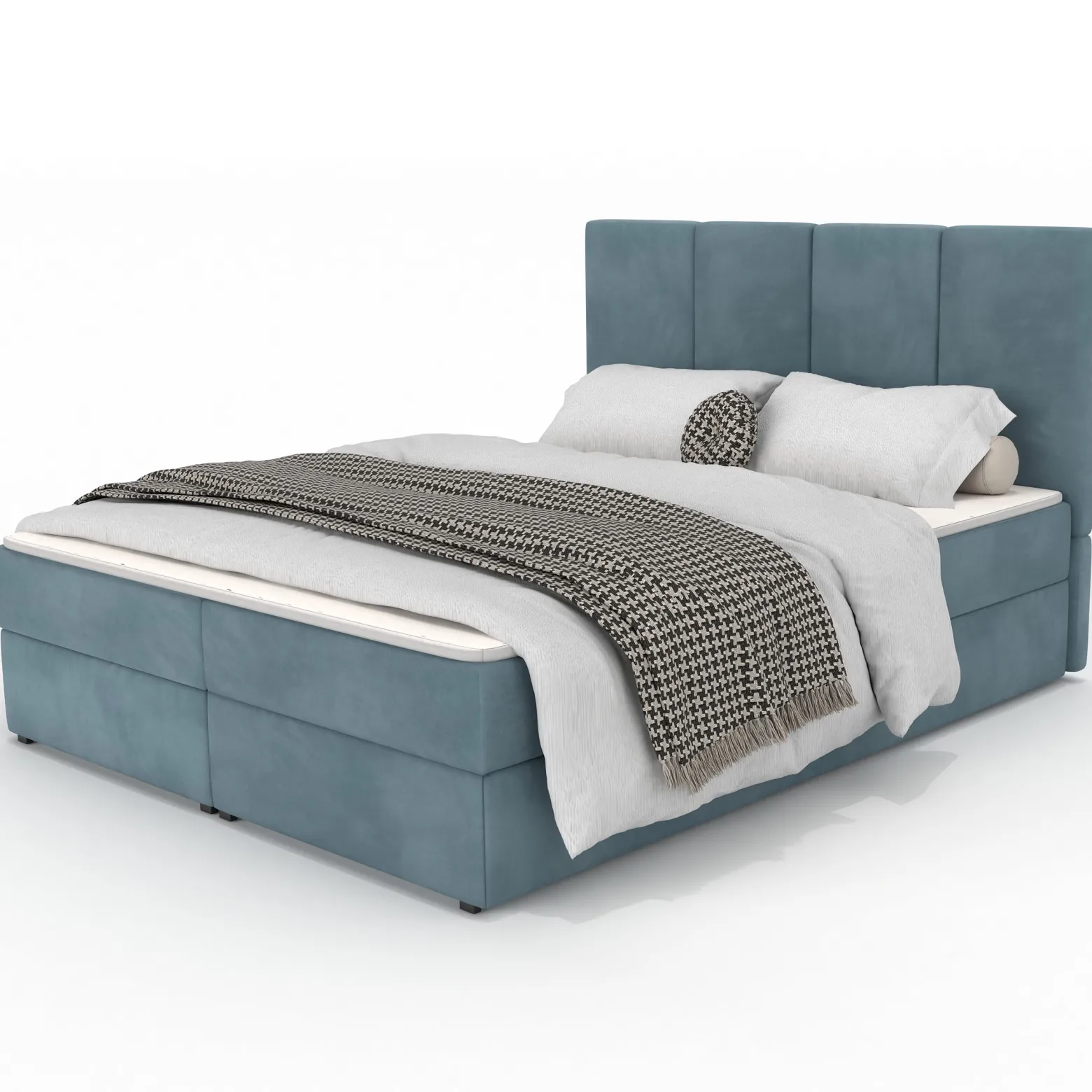 Łóżko Kontynentalne 160x200 Tapicerowane Podwójne Z Materacem Morskie